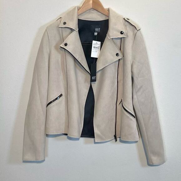 NWT Kut From The Kloth Moto Jacket Faux Suede Womens Sz M Haddie Irish Cream - Picture 2 of 11